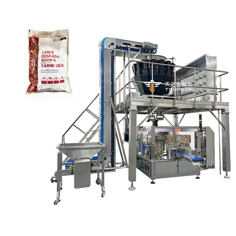 ماشین بسته بندی حیوانات خانگی 14 سر Multihead Weigher ماهی توله سگ گربه گیاه وزن مواد غذایی 120g 240g 400g 1kg Ziplock Packing Machine