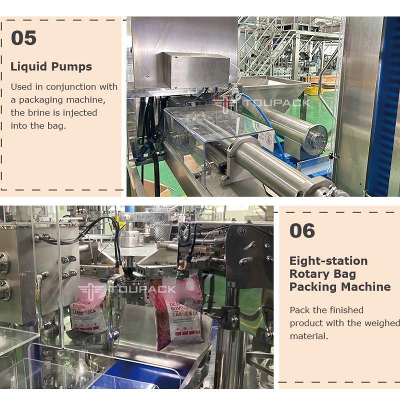 دستگاه بسته‌بندی سینی پای گوشت تازه، چند سر توزین، ماهی مرکب، میگو، صدف، صدف ابلون، کیسه زیپ‌دار، دستگاه بسته‌بندی خودکار